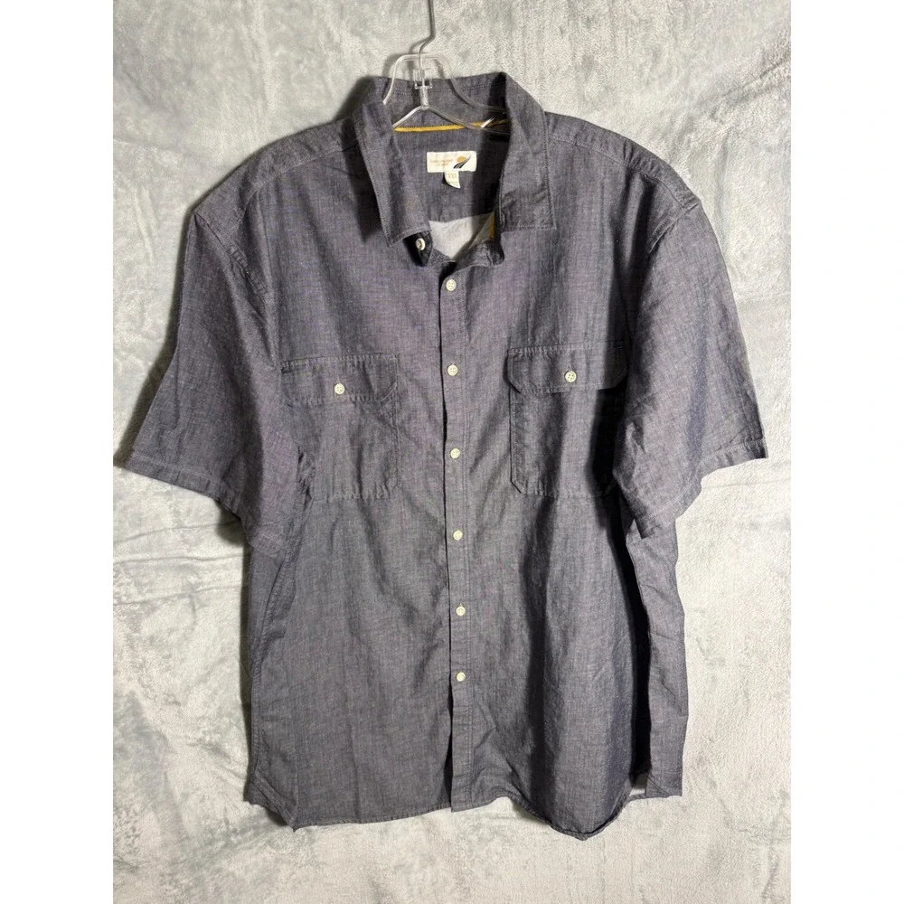 Fundamental Coast Men XXL Navy Blue Cotton Short Sleeve‎ Button Up Work Shirt